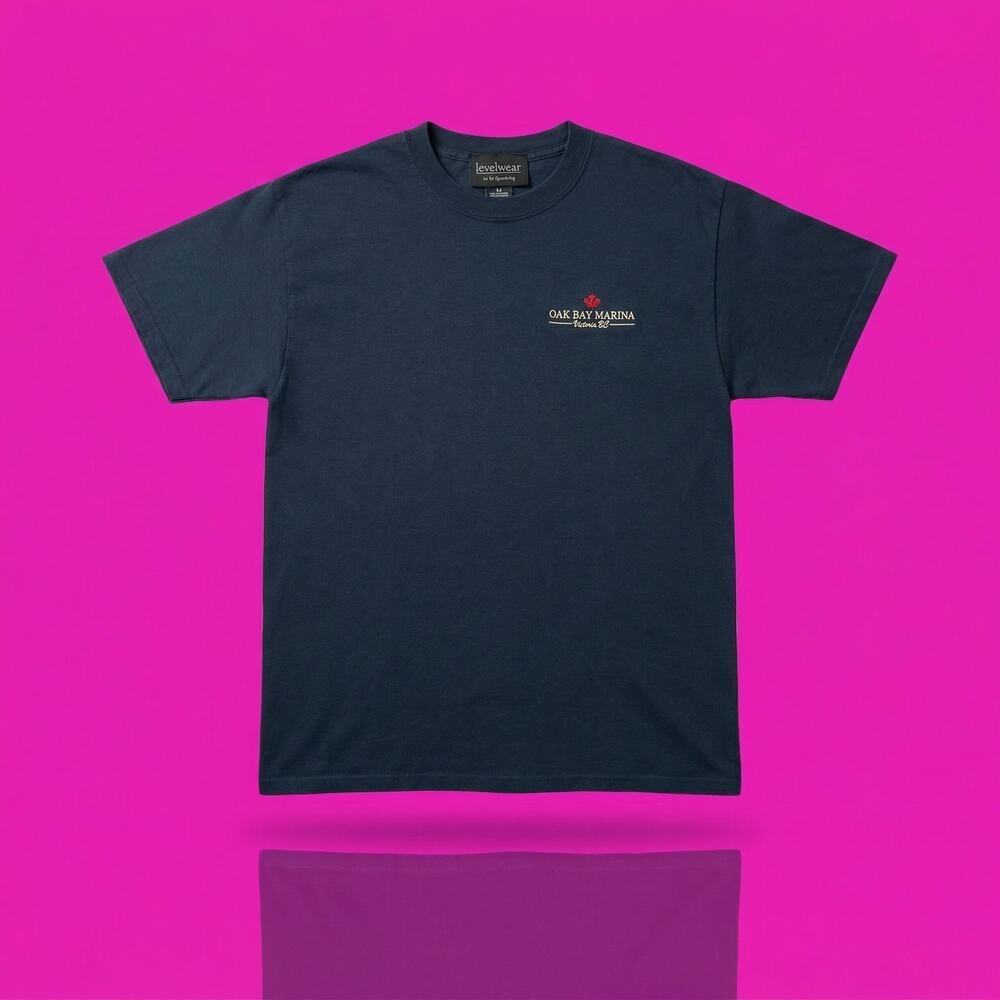 Oak Bay Marina Victoria BC Men's XL Embroidered T-Shirt Navy Blue Levelwear